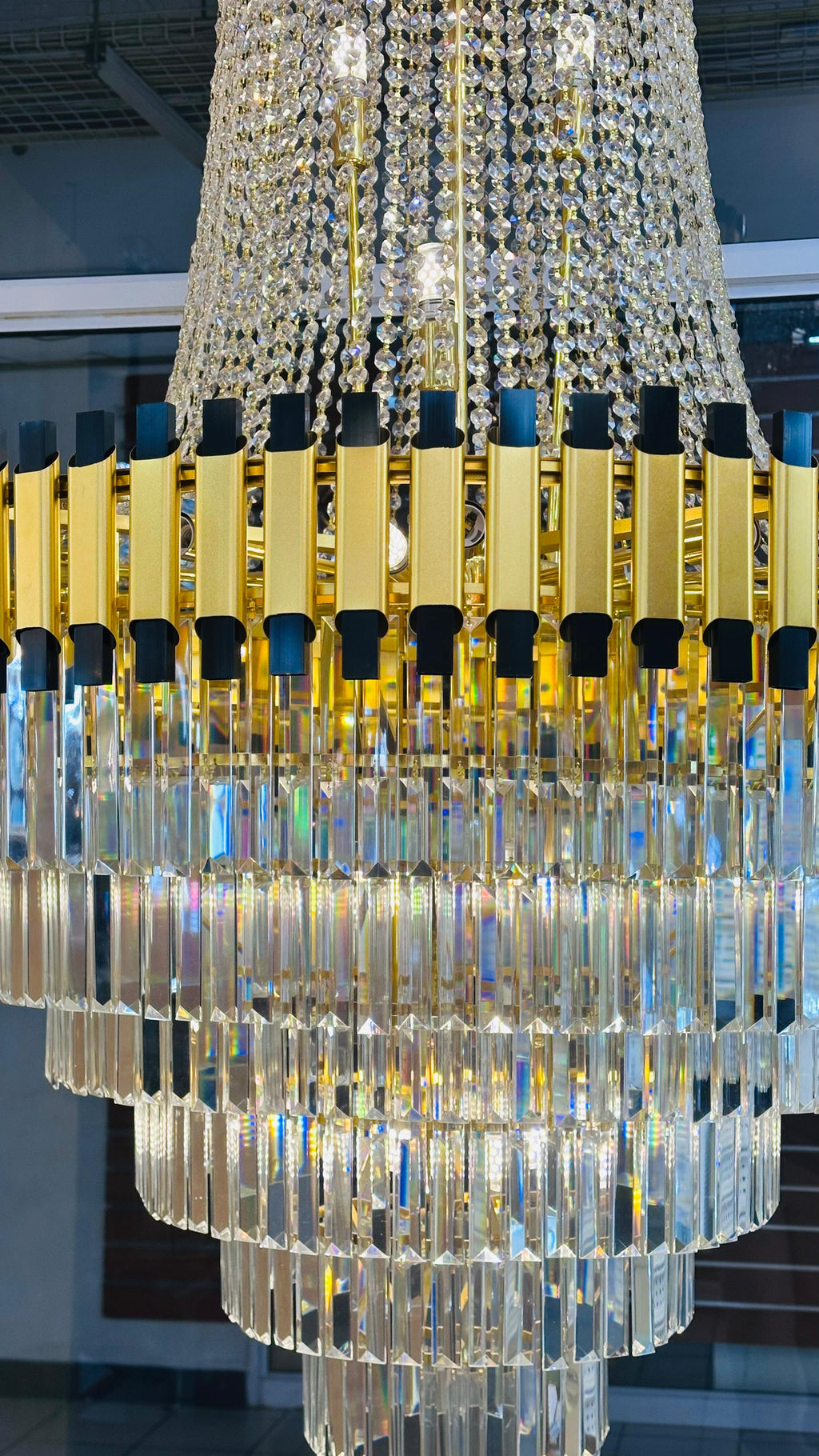 Gold crystal chandelier 6 tier drop