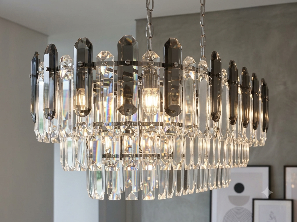 Luxury 3-Tier Modern Crystal Chandelier with a Touch of Smoky Grey